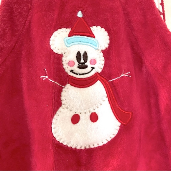 Disney Mickey Mouse Snowman Winter Christmas Holiday Red Velvet Overalls 6M - Picture 3 of 6